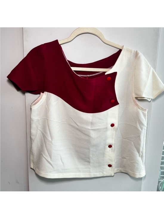 Tops - Vintage Valerie Villacampa Paris Color Block Asymmetric Button Top